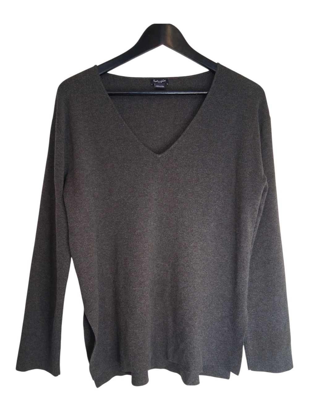 Splendid Charcoal Grey V-Neck Oversized Sweater Side Slit Knit Size Extra Small